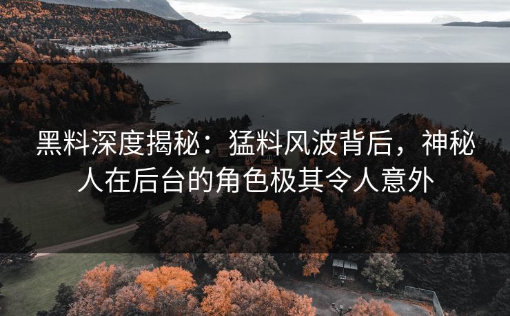 黑料深度揭秘：猛料风波背后，神秘人在后台的角色极其令人意外
