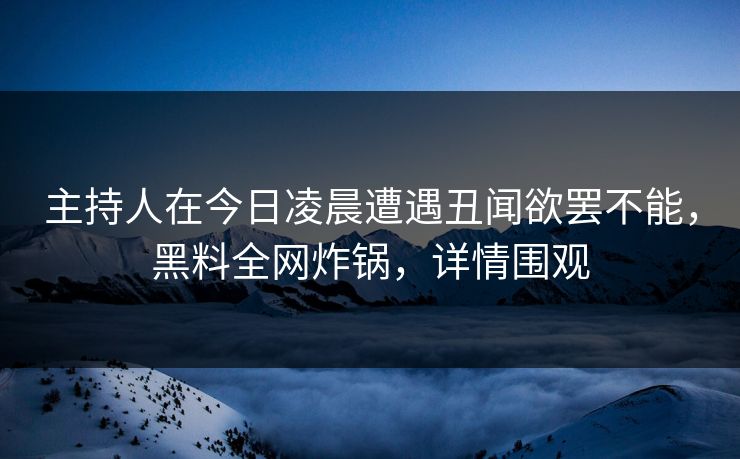 主持人在今日凌晨遭遇丑闻欲罢不能,黑料全网炸锅,详情围观 主持人在今日凌晨遭遇丑闻欲罢不能,黑料全网炸锅,详情围观