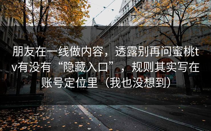 朋友在一线做内容，透露别再问蜜桃tv有没有“隐藏入口”，规则其实写在账号定位里（我也没想到）